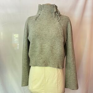 Derek Lam Crosby- Gray Cashmere Lace Up Mock Neck Sweater